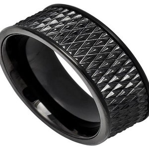 Parallelogram Ring Mens Wedding Band Tungsten Carbide 8mm Black Parallelogram Ring Engagement Anniversary Scratch Resistant Durable Ring