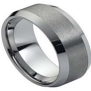 Mens Tungsten Ring Brushed Wedding Band 8mm Engagement Matte Silver Ring Anniversary Promise Lifestyle Ring Durable Scratch Resistant Ring