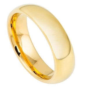 Aliança de casamento de tungstênio masculina, anel de ouro amarelo polido 5mm, anel de noivado, aniversário, ouro amarelo, aliança de casamento brilhante, anel de carboneto de tungstênio