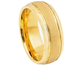 Mens Gold Ring Tungsten Carbide 8mm Engagement Ring Yellow Gold Wedding Band Anniversary Tungsten Carbide Gold Ring For Men Promise Durable