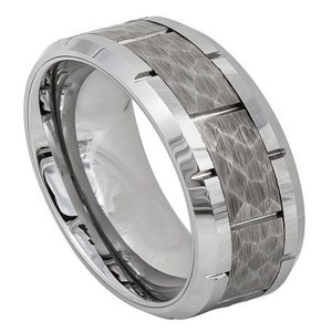 Herren Wolfram Ring gehämmert Hochzeit Band 8mm Verlobung gehämmert Silber Ring Jahrestag Lifestyle Ring langlebig Kratzer resistent Ring