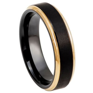 Black Gold Ring Mens Wedding Band Tungsten Carbide 6mm Black Gold Wedding Band Engagement Band Anniversary Black And Yellow Gold Ring Men