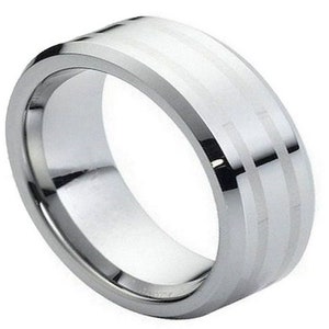 Mens Tungsten Ring Polished Wedding Band 8mm Engagement Shiny Silver Ring Anniversary Lifestyle Ring Durable Scratch Resistant Ring Promise