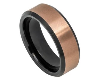 Rose Gold Ring Mens Wedding Band Tungsten Carbide 8mm Rose Gold Engagement Ring For Man Rose Gold Wedding Band Promise Lifestyle Black Ring