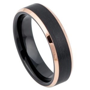 Black Ring Mens Wedding Band Rose Gold Tungsten Carbide 6mm Rose Gold Engagement Ring For Man Rose Gold Wedding Band Womens Promise Ring