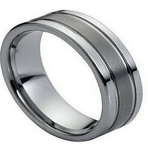 Tungsten Wedding Band Mens Silver Ring Brushed 8mm Engagement Ring Anniversary Womens Band Unisex Promise Matte Finished Tungsten Carbide