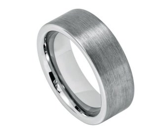 Mens Wedding Band Silver Tungsten Ring 8mm Engagement Band Anniversary Ring Brushed Wedding Band Promise Tungsten Carbide Male Unisex