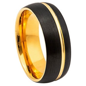 Black Gold Ring Mens Wedding Band Tungsten Carbide 8mm Black Gold Wedding Band Engagement Band Anniversary Scratch Resistant Brushed Ring