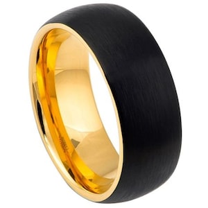 Black Gold Ring Mens Wedding Band Tungsten Carbide 8mm Black Gold Wedding Band Engagement Band Anniversary Scratch Resistant Durable Ring
