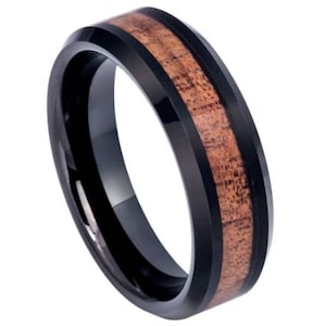 Koa Wood Ring Tungsten Carbide 6mm Hawaiian Koa Wood Engagement Ring Mens Wedding Band Anniversary Scratch Resistant Koa Wood Wedding Band