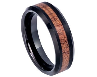 Koa Wood Ring Tungsten Carbide 6mm Hawaiian Koa Wood Engagement Ring Mens Wedding Band Anniversary Scratch Resistant Koa Wood Wedding Band