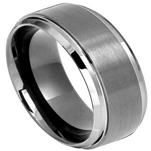 Mens Tungsten Ring Brushed Wedding Band 8mm Engagement Matte Silver Ring Anniversary Promise Lifestyle Ring Durable Scratch Resistant Ring