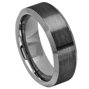 Gunmetal Ring Mens Wedding Band 8mm Brushed Gunmetal Wedding Band Engagement Ring Anniversary Scratch Resistant Grey Ring For Men