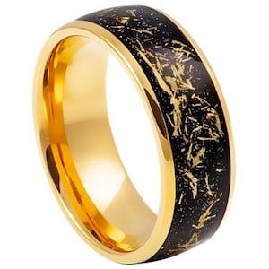 Meteorite Ring Mens Wedding Band Yellow Gold Tungsten Carbide 8mm Yellow Gold Engagement Ring For Man Yellow Gold Wedding Band Meteorite