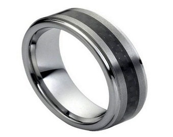 Black Carbon Fiber Ring Tungsten Wedding Band 7mm Black Carbon Fiber Band Engagement Anniversary Ring Mens Wedding Band Tungsten Carbide