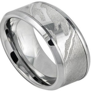 Mokume Gane Ring Tungsten Mens Wedding Band 9mm Engagement Mokume Gane Effect Ring Anniversary Lifestyle Ring Durable Scratch Resistant Ring