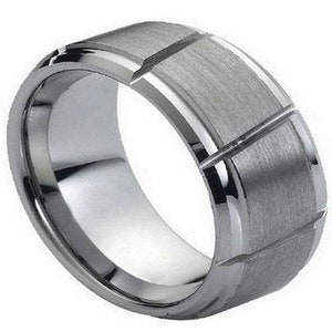 Tungsten Ring Mens Wedding Band 9mm Brushed Ring For Men Anniversary Engagement Band Tungsten Carbide Promise Matte Ring Silver Wedding Band