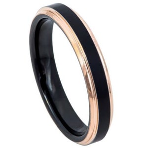 Black Ring Mens Wedding Band Rose Gold Tungsten Carbide 4mm Rose Gold Engagement Ring For Man Rose Gold Wedding Band Womens Promise Ring