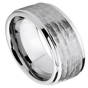 Mens Tungsten Ring Hammered Wedding Band 9mm Engagement Hammered Silver Ring Anniversary Lifestyle Ring Durable Scratch Resistant Ring