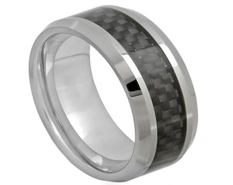 Black Carbon Fiber Ring Tungsten Wedding Band 8mm Black Carbon Fiber Band Engagement Anniversary Ring Mens Wedding Band Tungsten Carbide