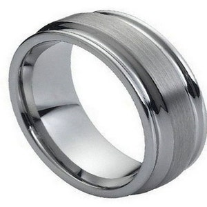 Tungsten Wedding Band Mens Silver Ring Brushed 8mm Engagement Ring Anniversary Womens Band Unisex Promise Matte Finished Tungsten Carbide