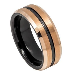 Anello d&#39;oro rosa uomo fede nuziale tungsteno carburo 8mm rosa oro anello di fidanzamento per uomo rosa oro fede nuziale promessa stile di vita anello nero