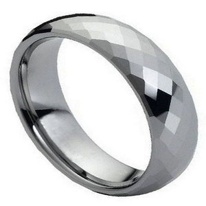 Mens Wedding Band Silver Tungsten Ring 6mm Engagement Anniversary Faceted Ring Shiny Wedding Band Domed Classic Tungsten Carbide Male Unisex