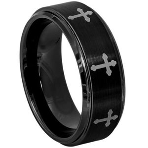 Cross Ring Mens Wedding Band Tungsten Carbide 8mm Black Wedding Band Engagement Anniversary Ring Scratch Resistant Cross Ring For Men