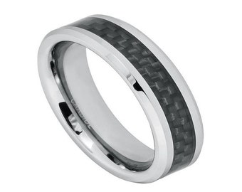 Black Carbon Fiber Ring Tungsten Wedding Band 6mm Black Carbon Fiber Band Engagement Anniversary Ring Mens Wedding Band Tungsten Carbide