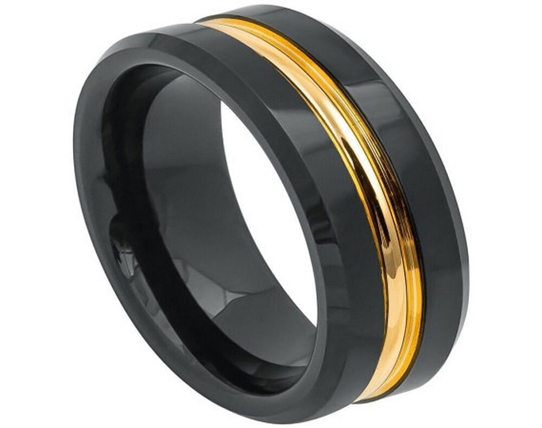 Corato Wolframcarbid Verlobungsring 8mm - Schwarz Mit Roségold Nut
