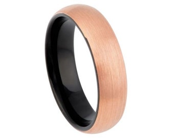 Black And Rose Gold Ring Mens Wedding Band Rose Gold Tungsten Carbide 6mm Rose Gold Engagement Ring Black And Rose Gold Wedding Band Promise