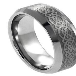 Tungsten Ring Mens Wedding Band 8mm Brushed Celtic Ring Engagement Anniversary Promise Celtic Knot Ring Matte Wedding Band Lifestyle Ring