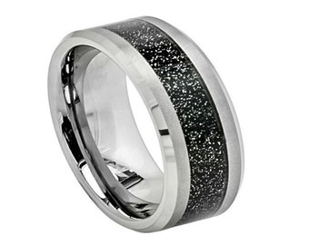 Schwarzer Carbon Faser Ring Wolfram Hochzeit Band 8mm schwarz Sandstein Kohlefaser Band Engagement Jahrestag Kratzer widerstandsfähig Ring langlebig