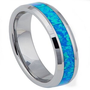 Opal Ring Mens Wedding Band 6mm Opal Engagement Ring Tungsten Wedding Band Anniversary Scratch Resistant Ring Opal Wedding Band Durable