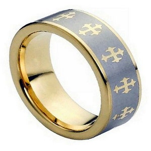 Mens Cross Ring Tungsten Band Brushed 8mm Cross Wedding Band Anniversary Jesus Christ Religious Promise Cross Ring For Men Tungsten Carbide