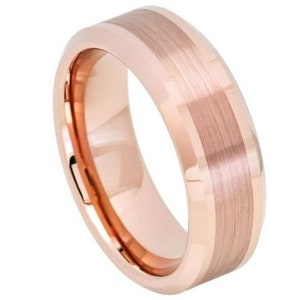 Anello d&#39;oro rosa uomo fede nuziale rosa oro tungsteno carburo 8mm spazzolato rosa oro anello di fidanzamento per uomo rosa oro fede nuziale promessa