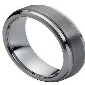 Tungsten Ring Mens Wedding Band 7mm Brushed Ring For Men Anniversary Engagement Band Tungsten Carbide Promise Matte Ring Silver Wedding Band