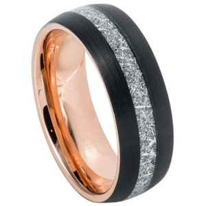 Meteorite Ring Black Wedding Band Mens Tungsten Carbide 8mm Rose Gold Ring Engagement Anniversary Meteorite Band Rose Gold Band For Men