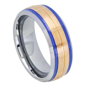 Mens Tungsten Ring Mens Wedding Band 8mm Engagement Brushed Gold Ring Anniversary Lifestyle Ring Durable Scratch Resistant Ring Promise