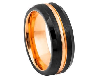 Black And Rose Gold Ring Mens Wedding Band Rose Gold Tungsten Carbide 8mm Rose Gold Engagement Ring Black And Rose Gold Wedding Band Promise