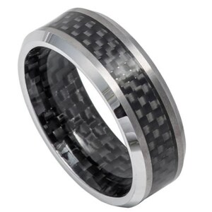 Carbon Fiber Ring Black Wedding Band Mens Tungsten Ring 8mm Engagement Band Anniversary Black Carbon Fiber Jewelry Promise Lifestyle Ring