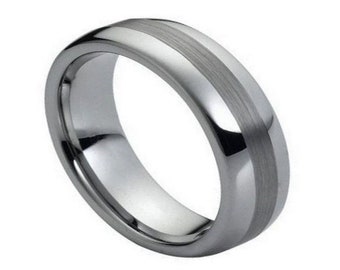 Mens Wedding Band Silver Tungsten Ring 6mm Engagement Band Anniversary Ring Shiny Wedding Band Domed Classic Tungsten Carbide Male Unisex