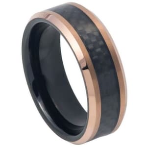 Black Carbon Fiber Ring Rose Gold Wedding Band 8mm Black Carbon Fiber Band Black Carbon Fiber Jewelry Rose Gold Ring Tungsten Carbide