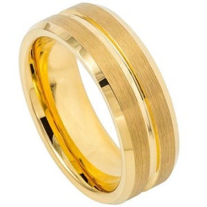 Gold Ring Mens Wedding Band 8mm Engagement Ring Yellow Gold Wedding Band Anniversary Tungsten Carbide Gold Ring For Men Promise Durable