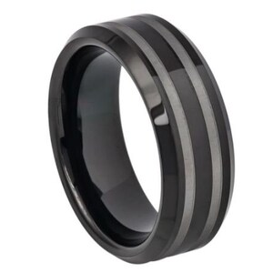 Black Wedding Band Mens Tungsten Carbide 8mm Polished Black Wedding Band Engagement Ring Anniversary Scratch Resistant Raiders Ring For Men