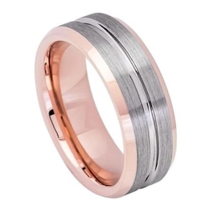 Rose Gold Ring Mens Wedding Band Rose Gold Tungsten Carbide 8mm Rose Gold Engagement Ring For Man Rose Gold Wedding Band Promise