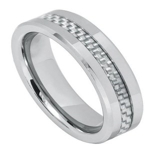 Grey Carbon Fiber Ring Tungsten Wedding Band 6mm Gray Carbon Fiber Band Engagement Anniversary Ring Mens Wedding Band Tungsten Carbide