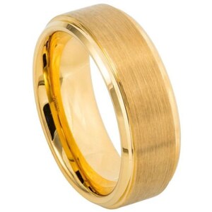Gold Ring Mens Wedding Band 8mm Engagement Ring Yellow Gold Wedding Band Anniversary Tungsten Carbide Gold Ring For Men Promise Durable