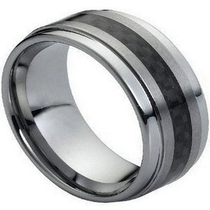 Black Carbon Fiber Ring Tungsten Wedding Band 9mm Black Carbon Fiber Band Engagement Anniversary Ring Mens Wedding Band Tungsten Carbide