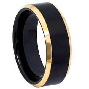 Black Gold Ring Mens Wedding Band Tungsten Carbide 8mm Black Gold Wedding Band Engagement Band Anniversary Black And Yellow Gold Ring Men